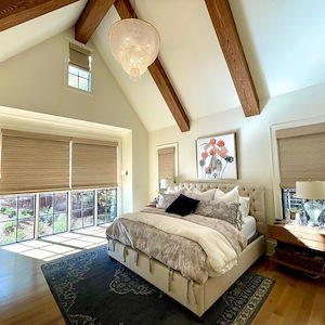 Beautiful-Pro-Design-Motorized-Woven-Wood-Roman-Shades-and-Norman-Roller-Shades-Project-on-Forest-Hills-Dr-in-Charlotte-NC 0